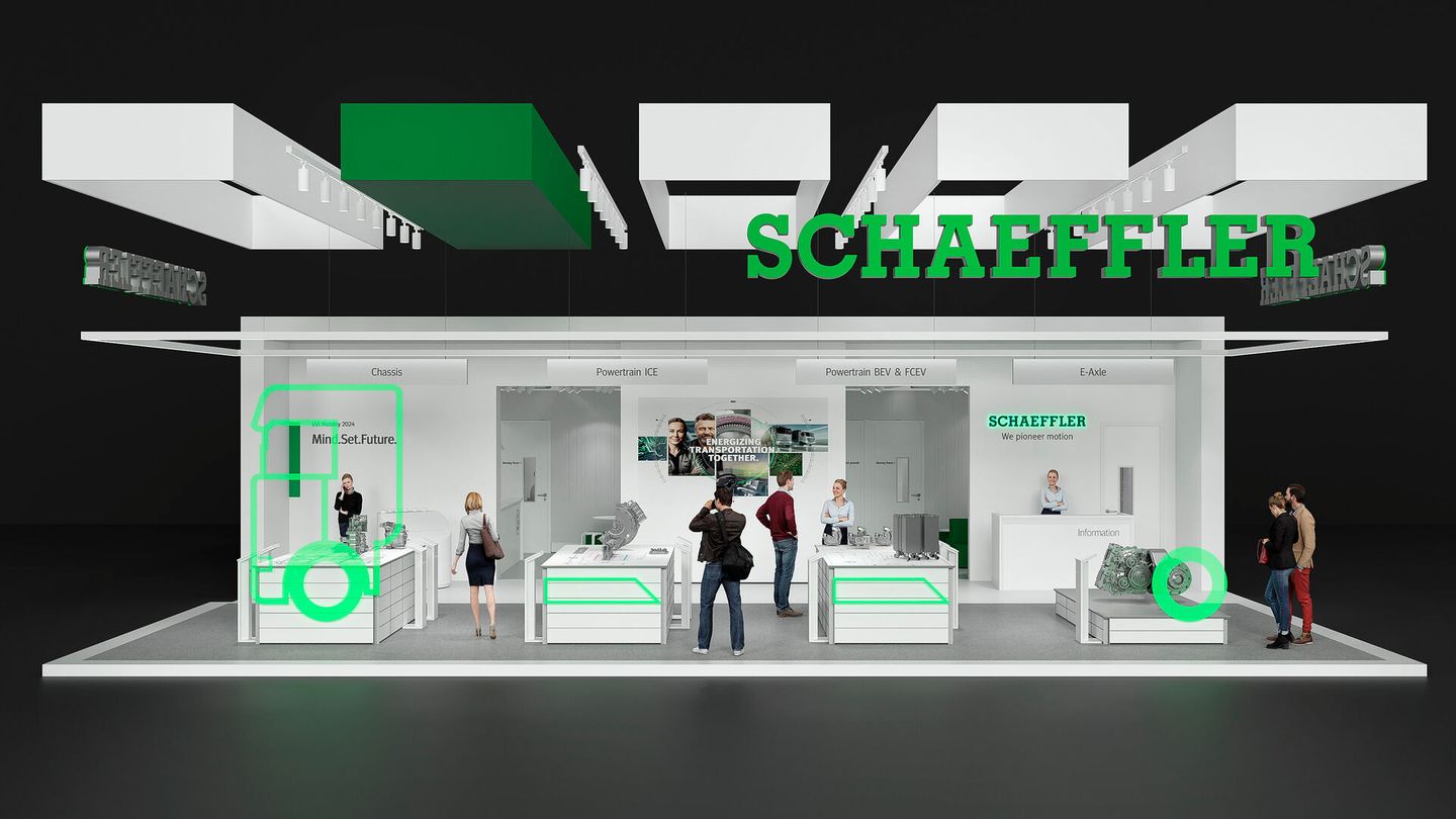 El stand ferial de Schaeffler (A40) ocupa 250 metros cuadrados y se halla en el pabellón 12. Se trata de la primera vez que Schaeffler participa en una feria importante con productos y soluciones de Vitesco Technologies. Image: SEVERICH & PARTNER